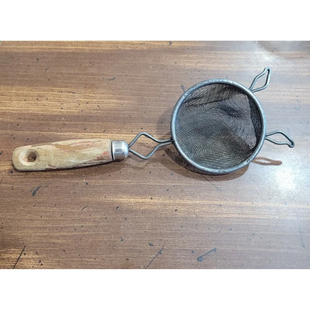 Vintge Metal Strainer with Wooden Handle